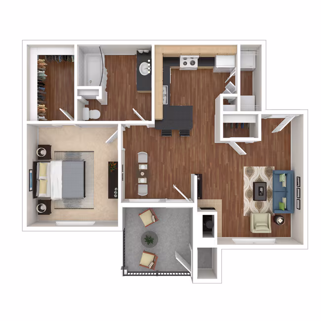 1 Bed 1 Bath 857 SqFt (757 Net) 0426 floor plan